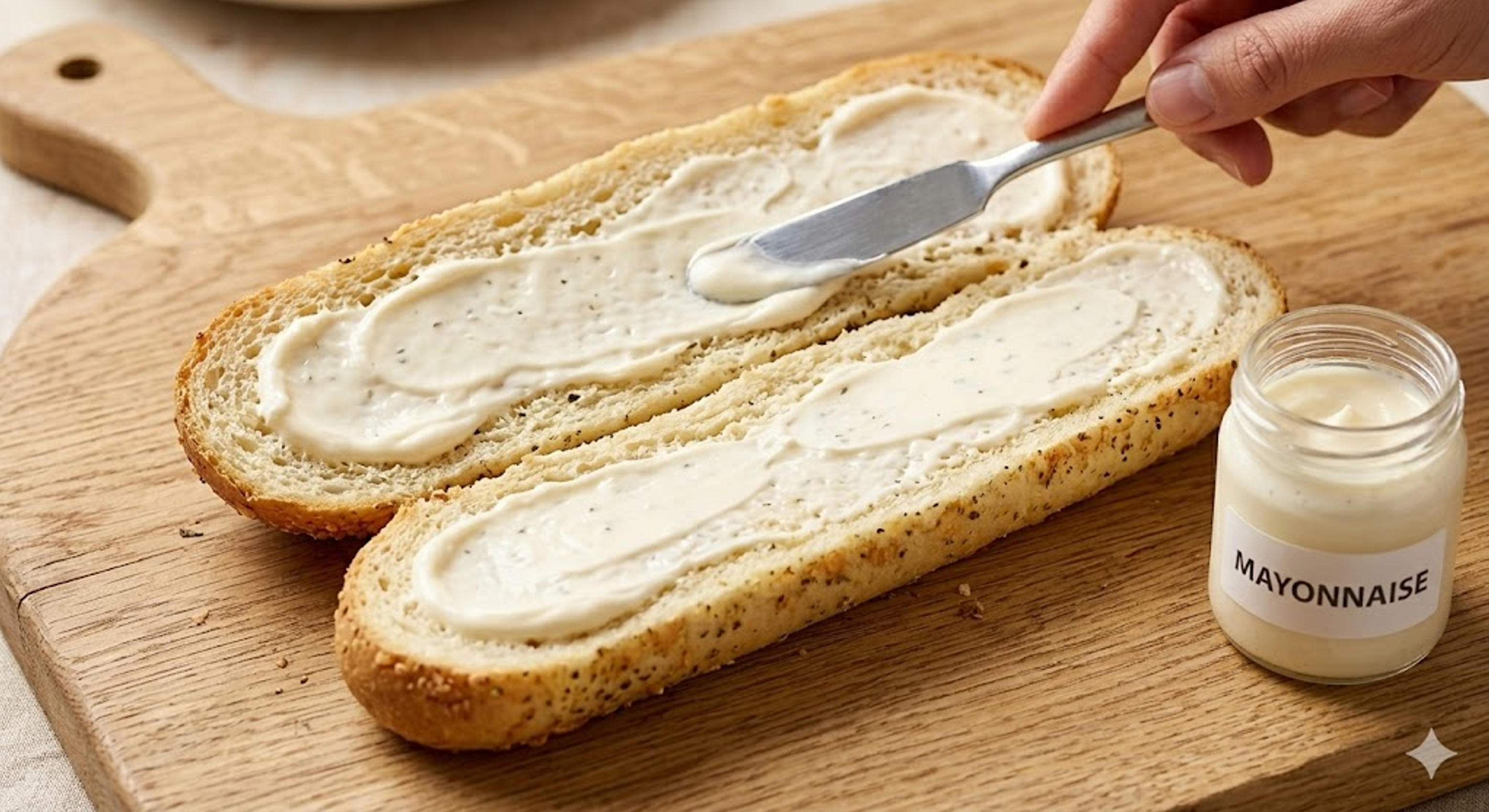 mayonnaise being spread on bread