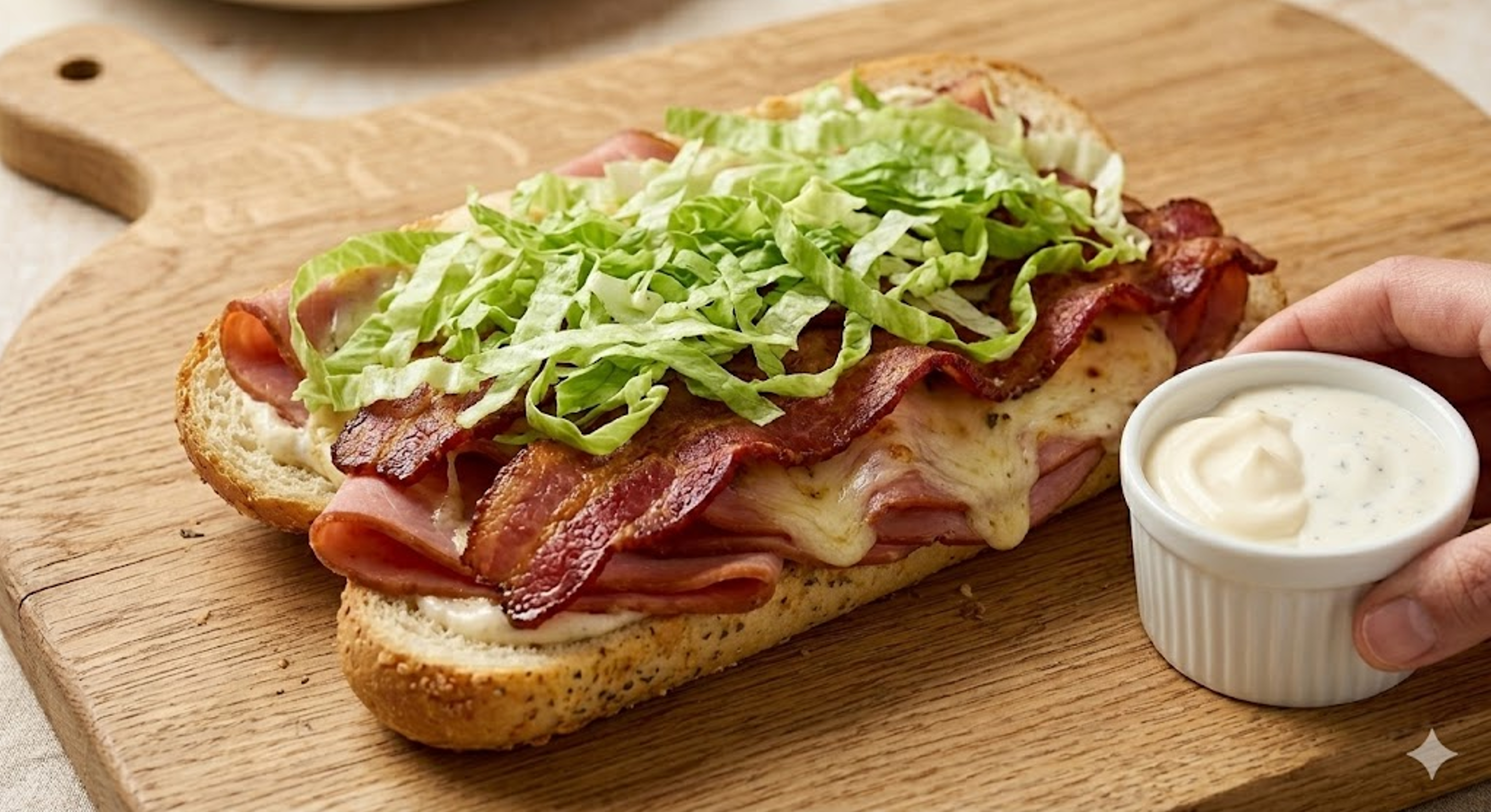 bacon and lettuce topping on sandwich